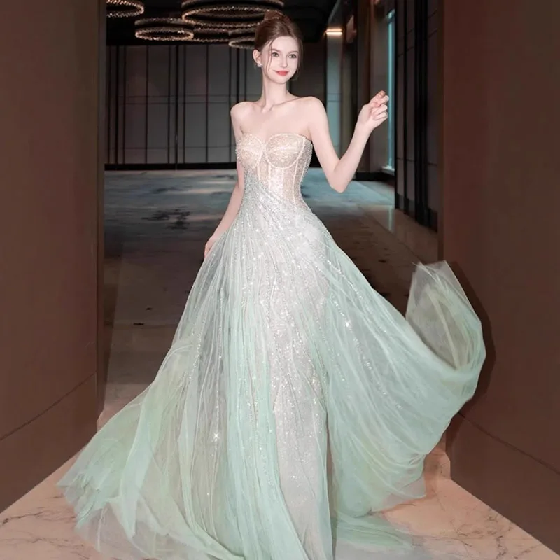 

2025 New Style Strapless French Elegant Prom Dress Elegant Gala Chic Evening Dresses For Adults