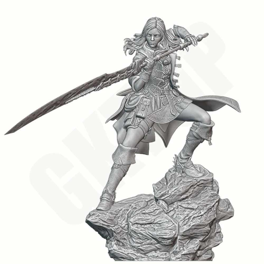 1/24 Blade Wielding Adventurer Female Warrior Garage Kit Figure 3D Printed Grey Resin Statue DIY Unpainted Unassembled Model Toy
