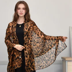 Trendy Leopard Print Cotton Shawl Wrap Woman Muslim Hijab Soft Pashmina Thin Scarf  Femme Headband Neckscarf 2024 Stoles