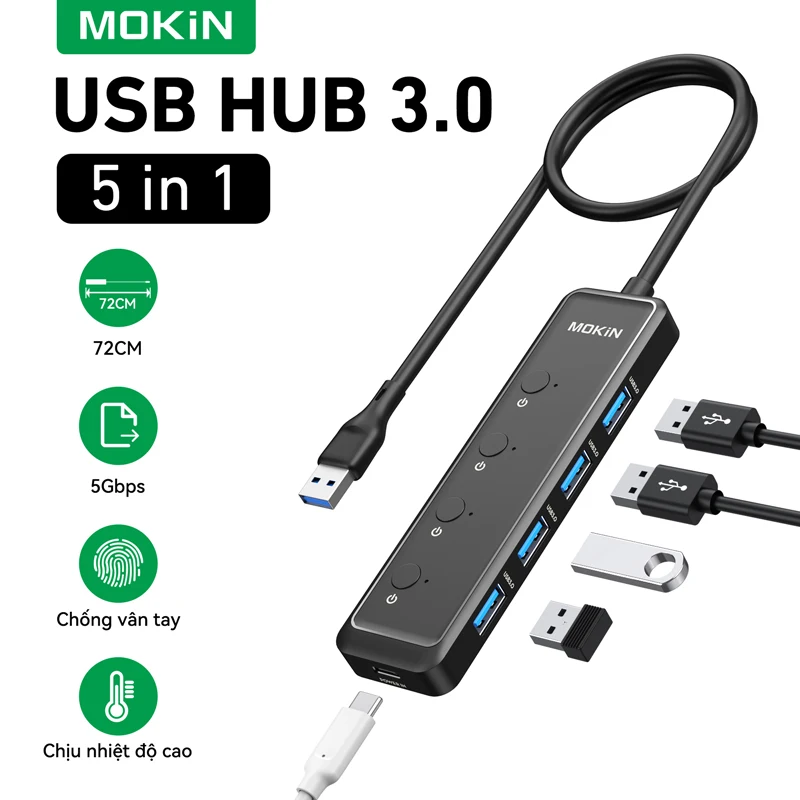

MOKiN 4 in 1 USB 3.0 Hub USB C 5Gbps Data Hub with On/Off Switches USB Extension Dock for Macbook Pro PC Laptop Accessories