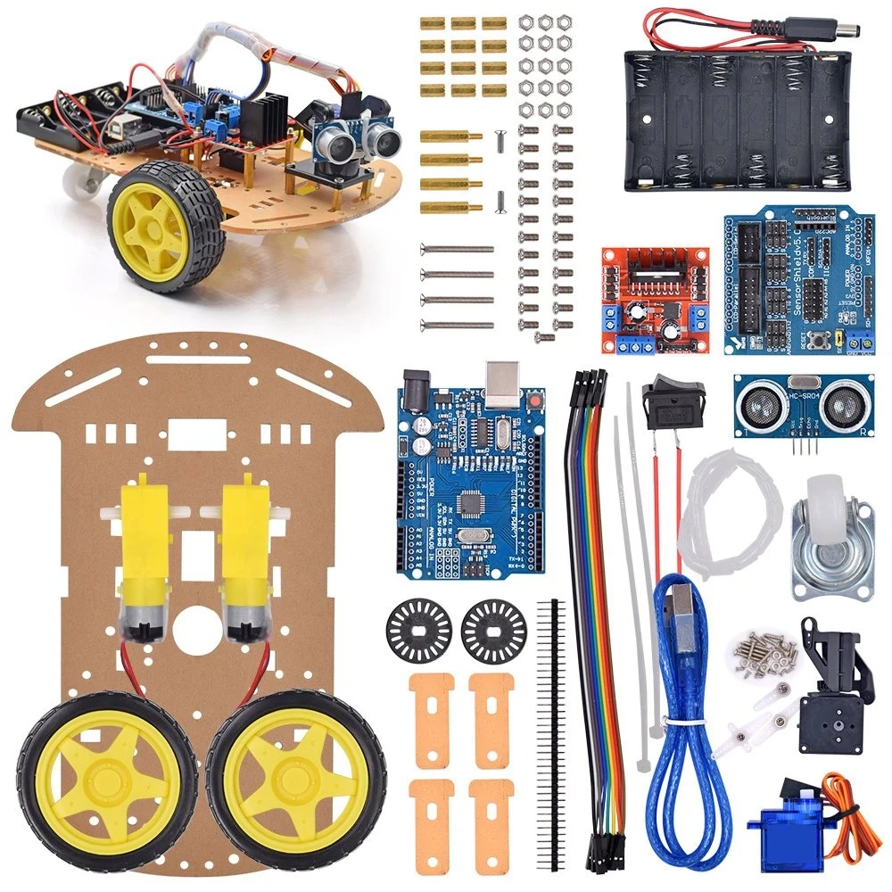 2WD Ultrasonic Avoidance tracking Smart Robot Car Diy Kit Speed Encoder with Battery Box Electric Toy For Arduino