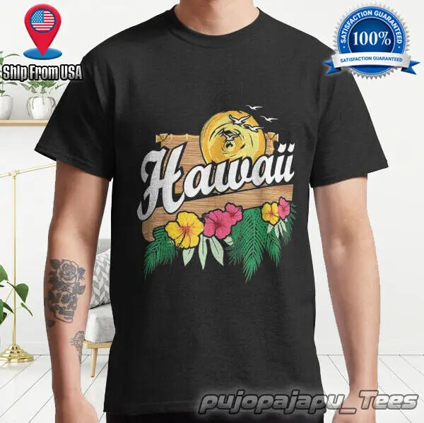 Hawaii Hibiscus logo american funny cotton T shirt Size S-5XL