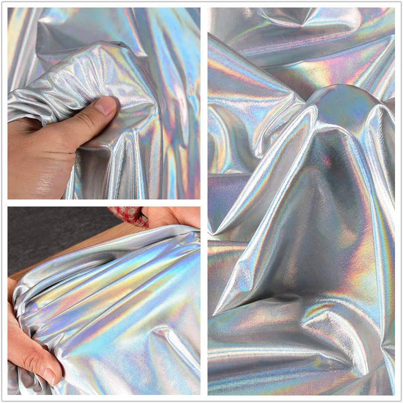 Elastic Glare Laser Magic Fabric Bright Silver Colorful Reflective Stretch Fabric Cloth for Garment Design DIY