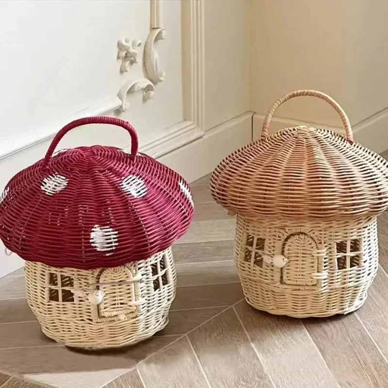 Outdoor Picnic Baskets Basket Straw Storage Boxes Rattan Woven Mushroom Cute Storage Bag Bohemian Prop Basket Sundries Organizer