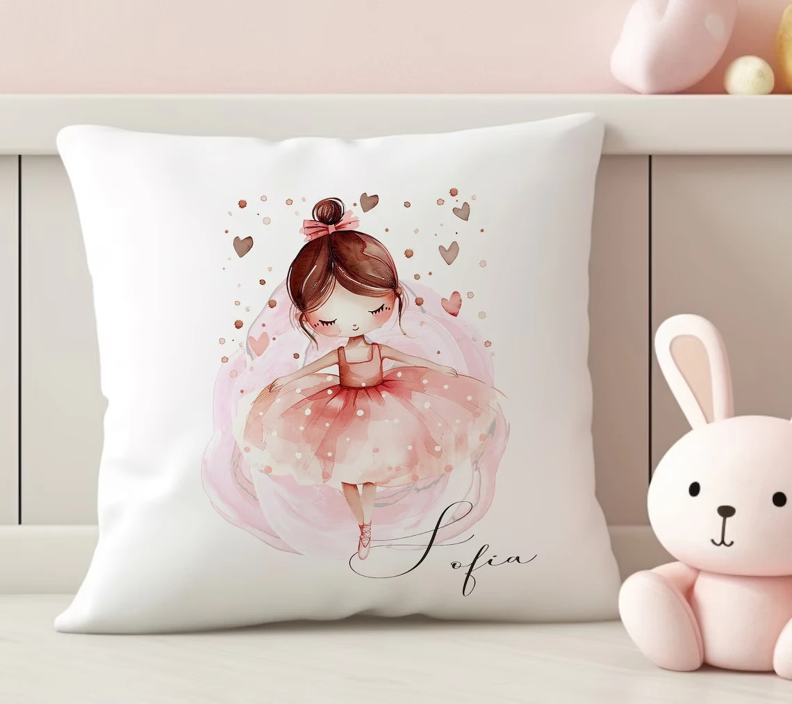 Sindax Personalised Kids Ballerina Cushion Princess Pillow Case Custom Cushion Cover DIY Customized Throw for Gril Bedroom