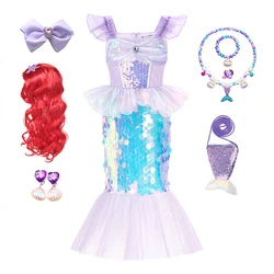 2-10T Summer Mermaid Ariel Charm Princess Dress Cosplay Costumes For Kids Girl Mermaid Birthday Party Dress Halloween Clothing