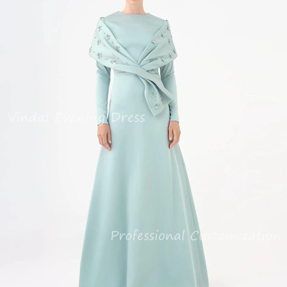 Vindal Prom Dress O-Neck Floor Length Sexy luxurious Crepe Beaded A-Line Ruffle Elegant Long Sleeves Saudi Arabia For 2024