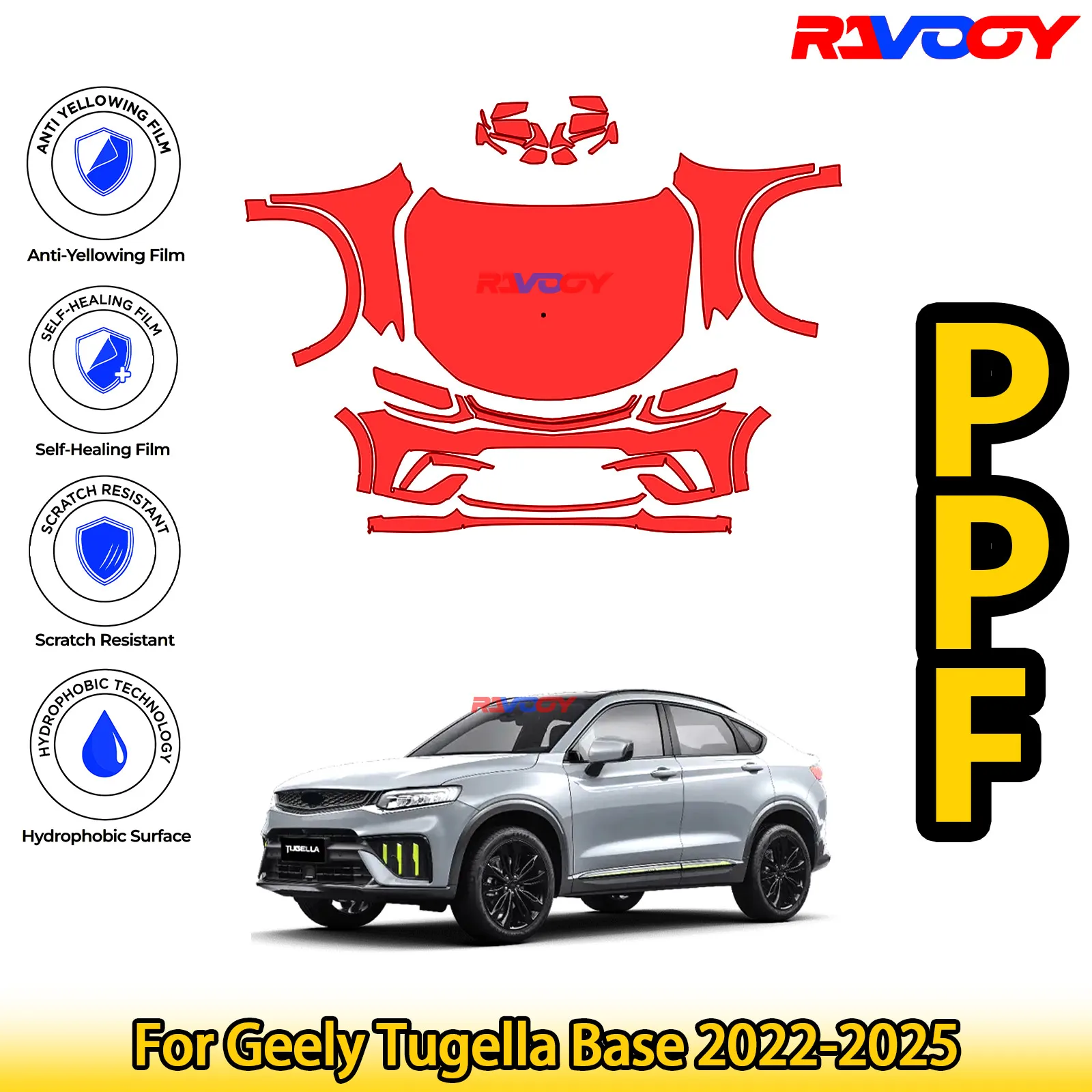 

For Geely Tugella Base 2022-2025 Glossy Matte Black Precut front PPF Kit Paint Protection Film
