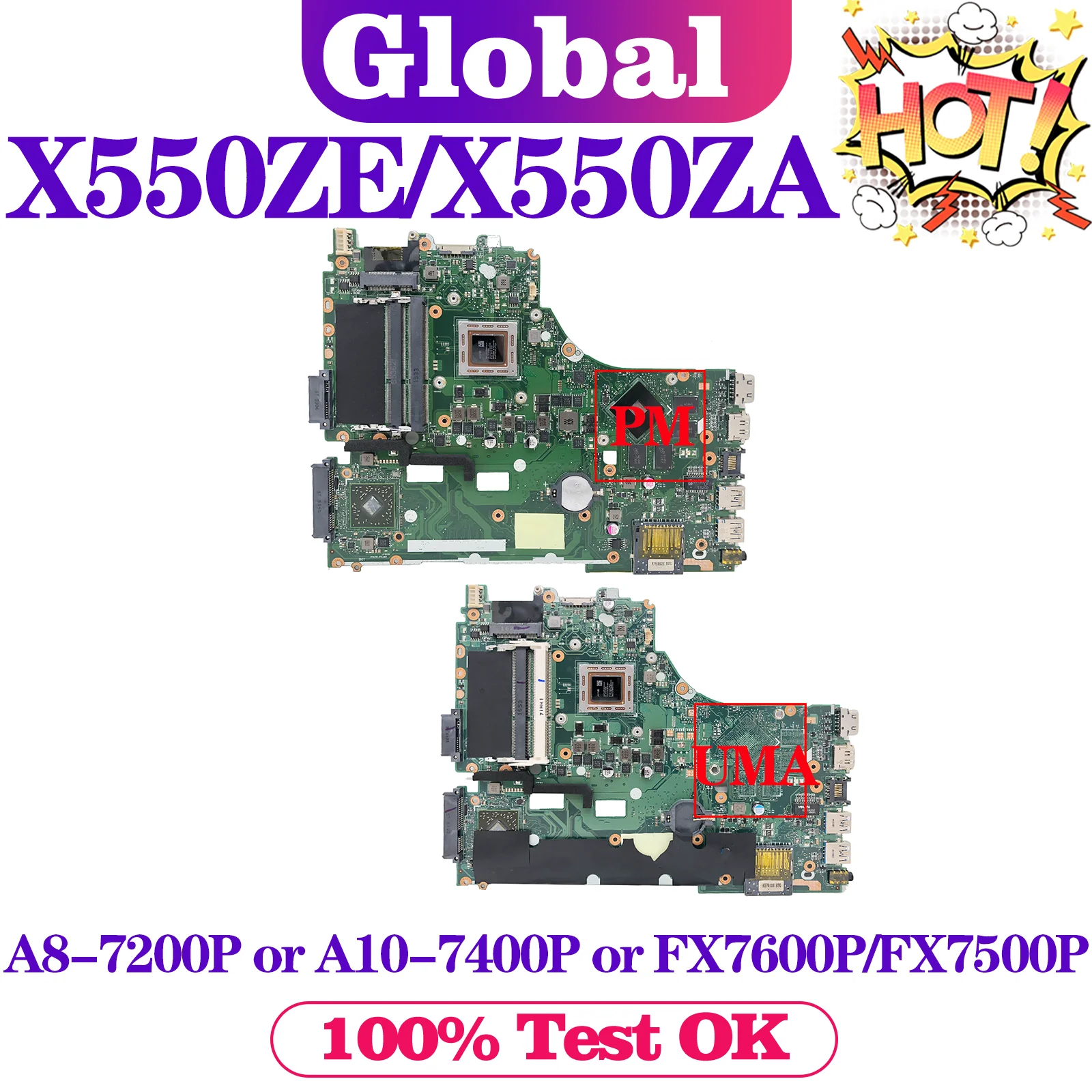 

Laptop Motherboard X550ZE X550ZA X550Z X750Z K555Z VM590Z A555Z X750DP K550D Mainboard A8 A10 FX7600P/FX7500P LVDS/EDP UMA/PM