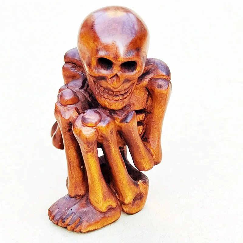 

Y8051 - 2 " Hand Carved Boxwood Netsuke Carving Figurine - Gothic Skeleton