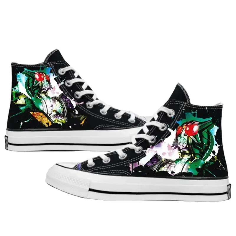 

Kamen Rider Shoes High School Students Hand-painted Printed Graffiti Campus Canvas Shoes Domineering Cartoon Shoes.