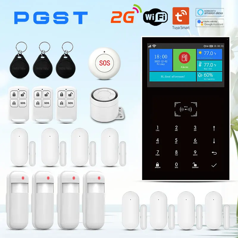 PG109 Burglar Security 2G+Wifi Wireless Alarm Systems for Home, Support Tuya Smart App Control with Door Sensors, Remote Control