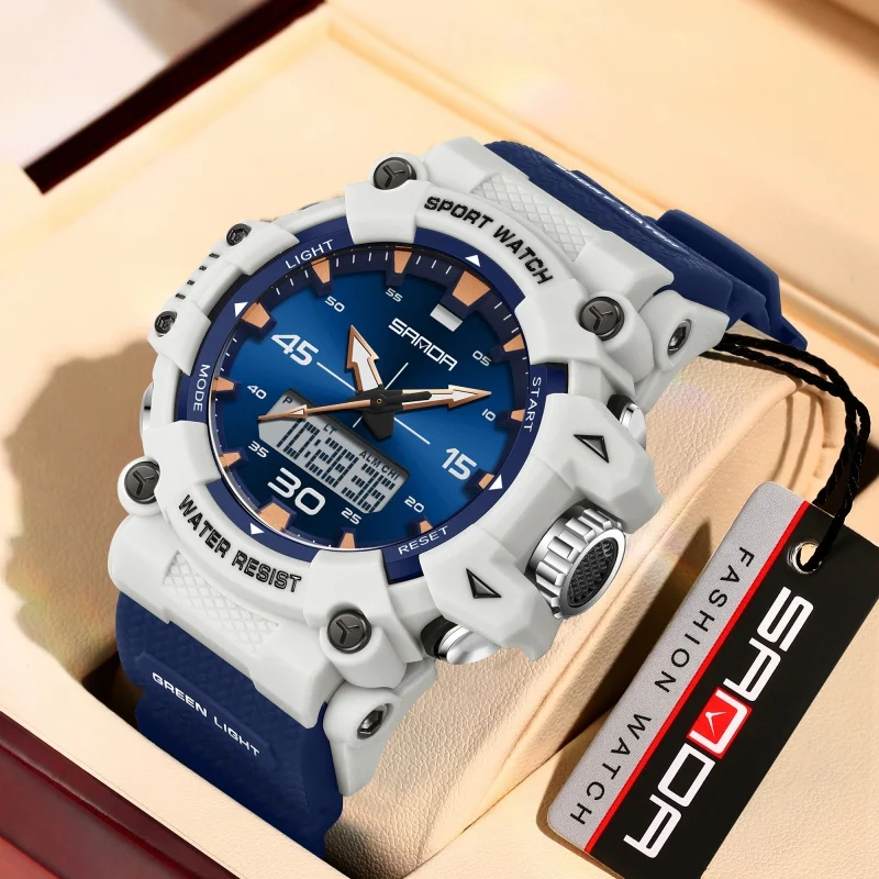 

SANDA 6291 Мужские электронные часы, модные спортивные водонепроницаемые часы с указателем даты, цифровые аналоговые наручные часы с двойным дисплеем для студентов