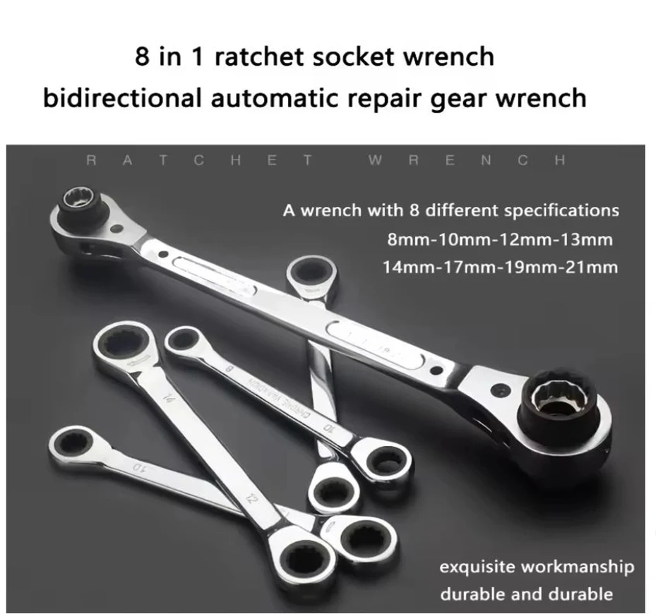 1pc 8 in 1 Dog Bone Ratchet Wrench Set, Double-Sided Automatic, Adjustable Steel, Multifunctional, Very Useful, for Easy Work image 6