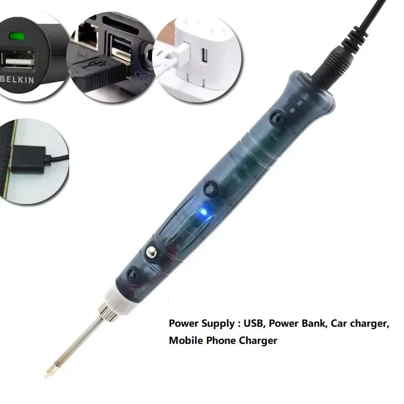 

8w USB Soldering Iron Electric Heating Tools Small Tip Rework With Indicator Light Welder Pen ABS+Stainless Steel Equipmet