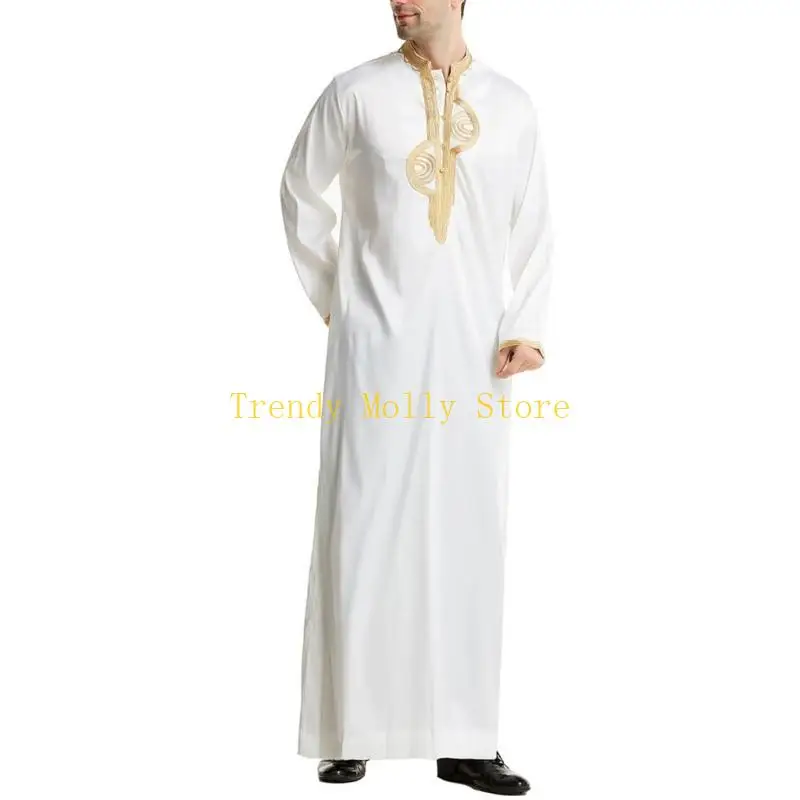 N5KB ثوب فضفاض غير رسمي للرجال المسلمين الشرق الأوسط السعودية قفطان عربي عباية إسلامية #4