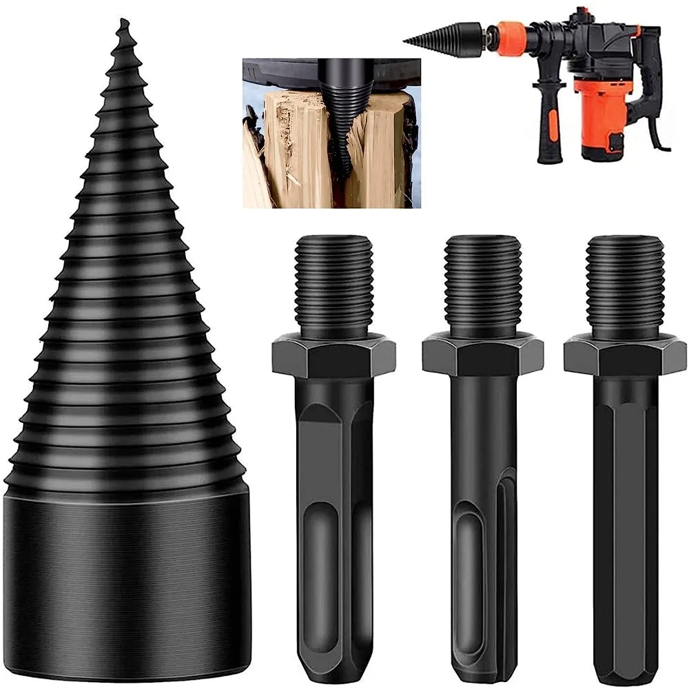 

Firewood Log Splitter 4pcs Drill Bit Removable Cones Kindling Wood Splitting Logs Bits Heavy Duty Electric Drills Screw Cone