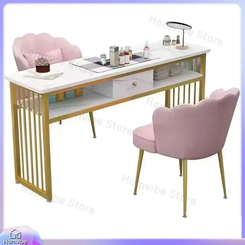 Nail Table for Manicure Pedicure Salon Furniture Wooden Metal Nail Desk with Adjustable Height and Storage Shelves for Beauty