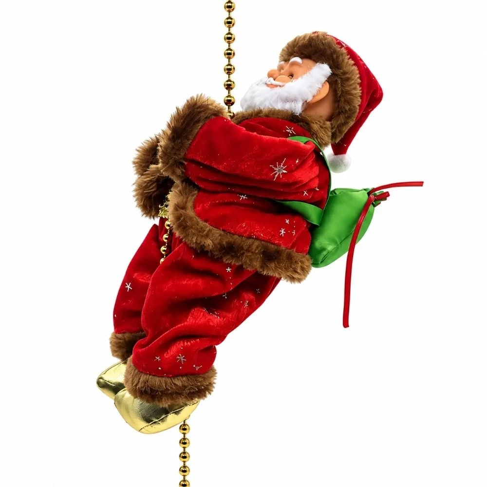 Electric Santa Claus Climbing Rope Ladder Motorized Climbing Musical Function Santa Claus Hanging Ornament Glowing Light