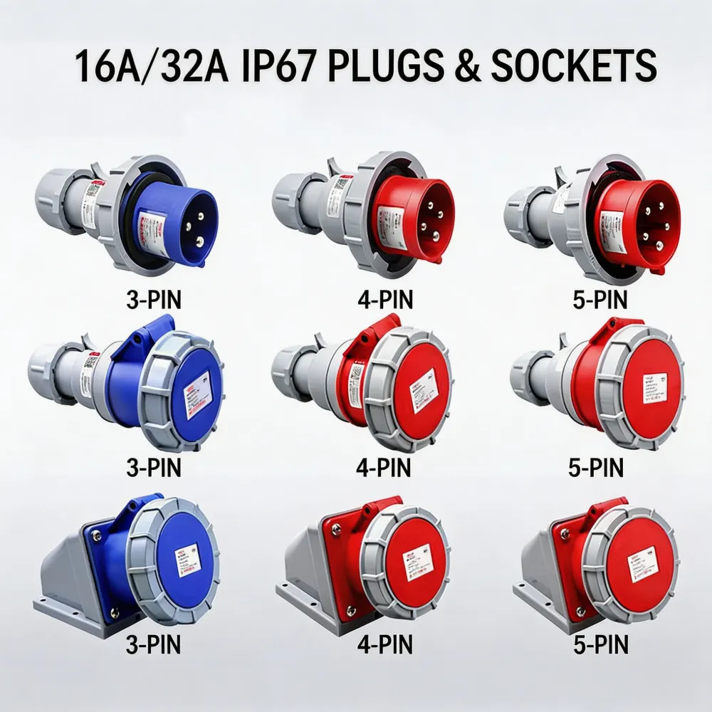 IP67 Waterproof Industrial Plug Socket 16A/32A Marine Shore Power Connector for Yacht RV Camper Caravan Outdoor Electrical Uses