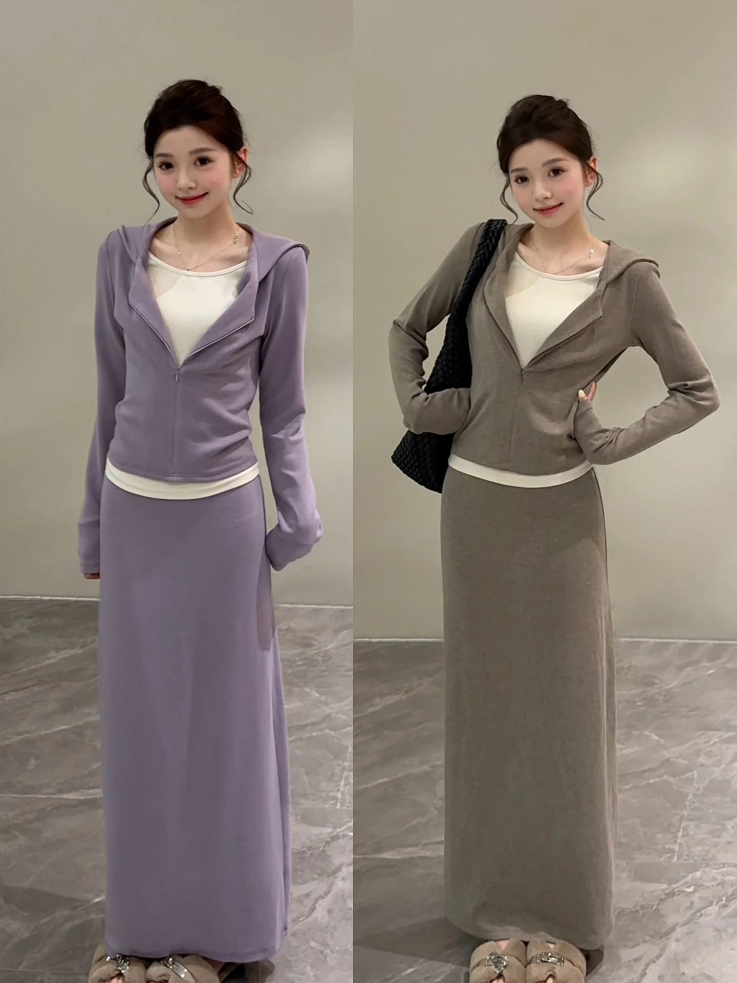 Chic Casual Fashionable Hooded Two-Piece Set Top Half-Skirt Ensemble Autumn New Arrival Slim Fit Stylish EnsembleDT2660