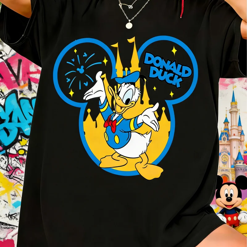 

2025 Disney Officially Licensed Duck Ladies T-Shirt - Cotton Breathable Short Sleeve Casual 100% Pure Cotton Printed T-shirt
