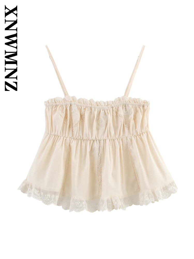 

XNWMNZ 2025 Summer New Woman's Simple Party Sleeveless Backless Top Chic Women Clothing thin shoulder strap Slip Top Fashion Tie