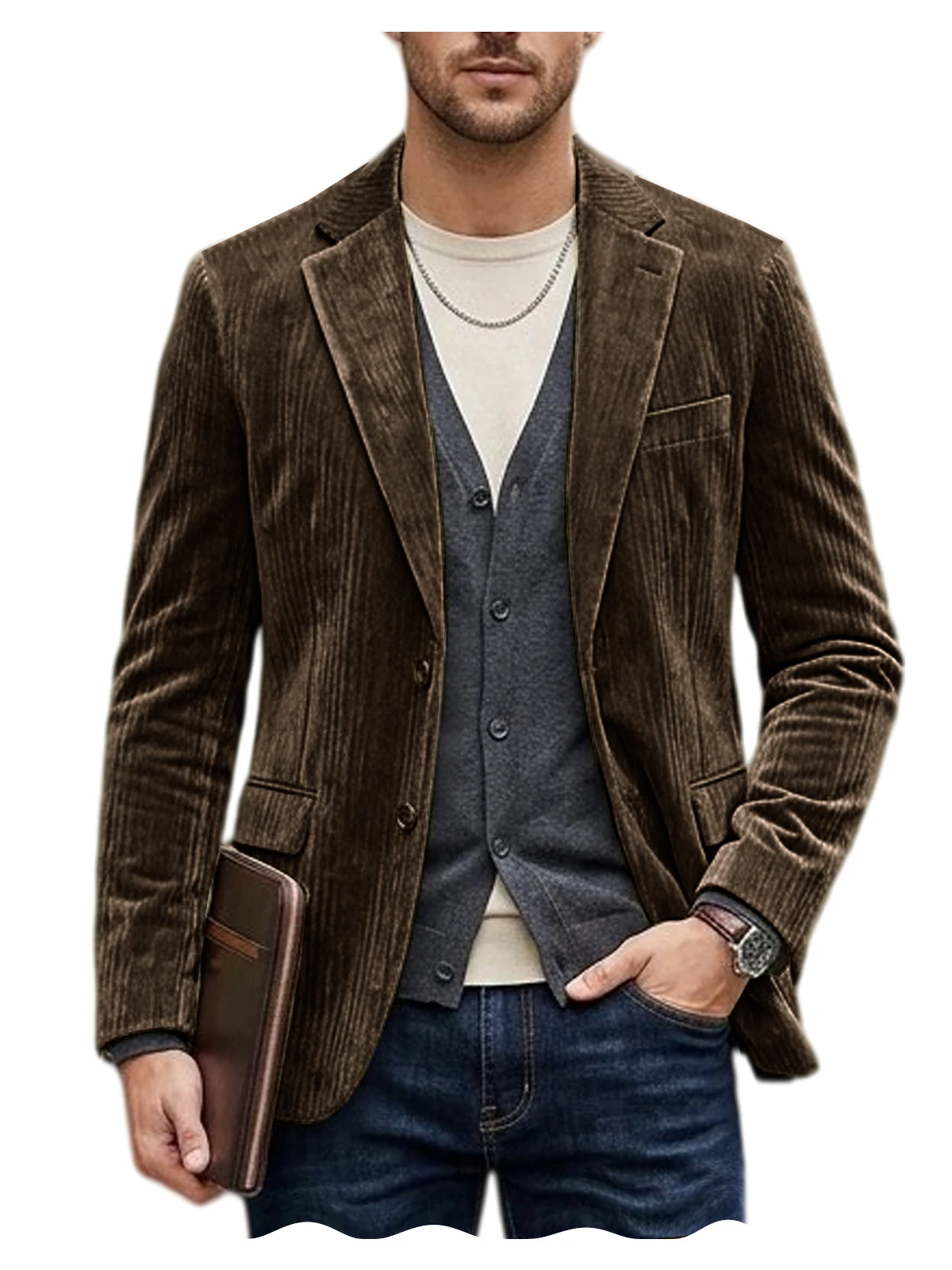 Heren corduroy blazer jas casual dubbelzijdig sneeuw katoen slim fit revers sportjas voor zakelijk dagelijks gebruik - afbeelding 2