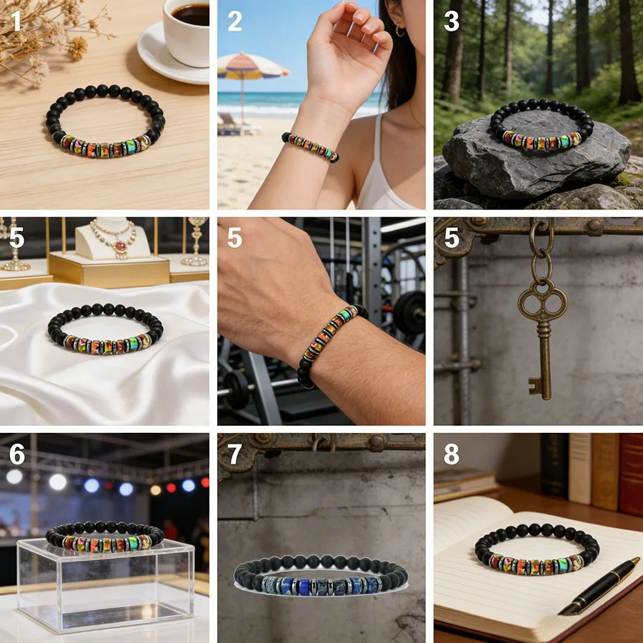 Noter Premium-Auswahl, Armband aus Kaiserstein, für Herren, 5 Farbvarianten, energetisch heilendes Perlenarmband, handgefertigter Schmuck, Geschenk für Ihn. – Detail 6
