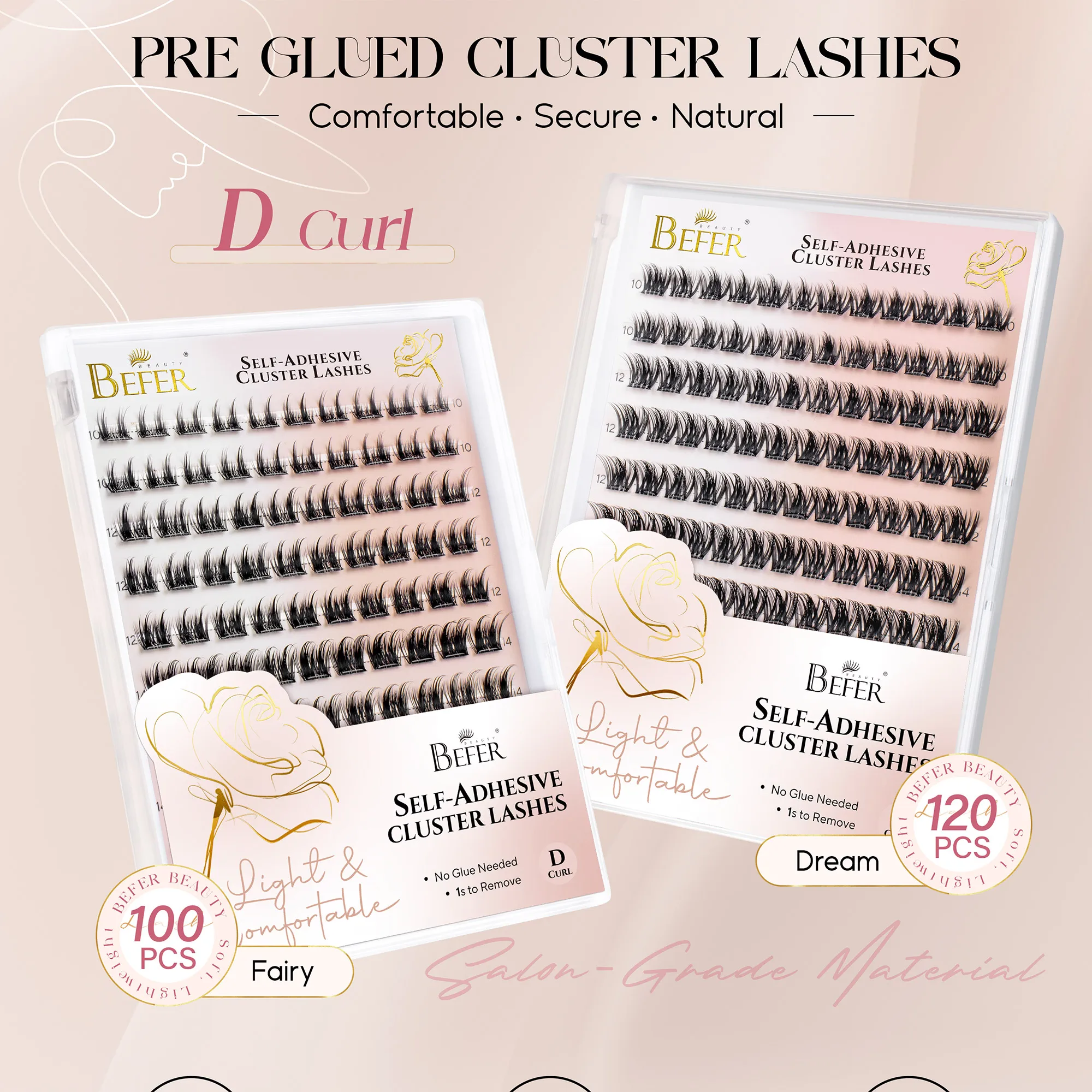 Befer Selbstklebende Wimpernbüschel, transparent, vorgeklebt, 150 Stück, Manga-Natürliches Make-up, flauschige falsche Wimpern, Lieferant – Detail 1