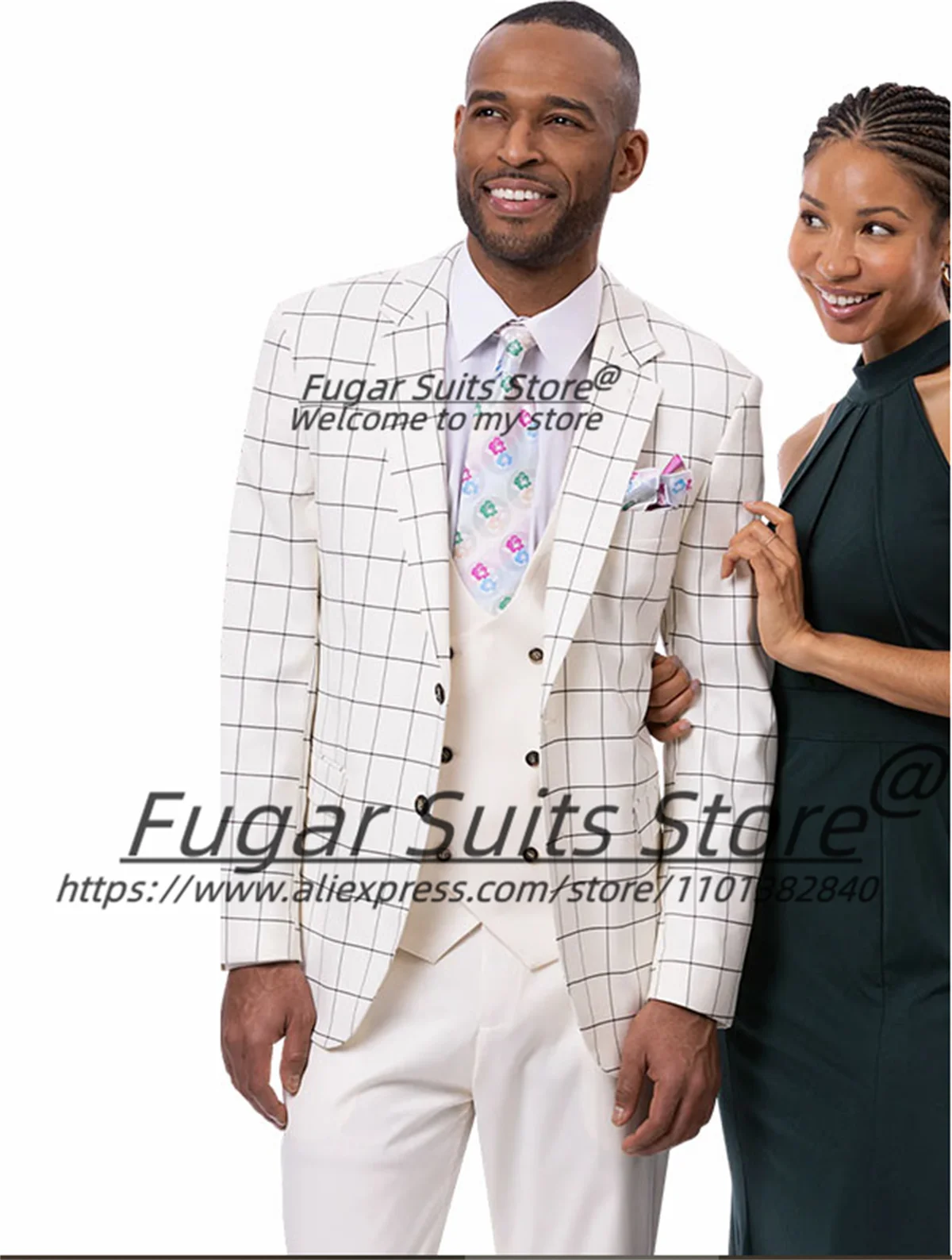 

Высококачественные белые костюмы в клетку для мужчин, индивидуальный пошив, узкий крой, с вырезанными лацканами, свадебные смокинги для жениха, комплекты из 3 предметов, trajes para hombre