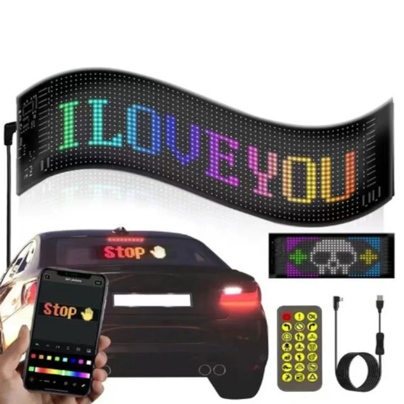 

Scrolling Advertising LED Sign USB RGB Custom Animation Programmable Text Pattern App Control Bluetooth Logo Light Display Car