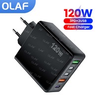 120W Fast Charger 5 Ports USB C PD Charger Adapter For iPhone 16 15Pro QC 3.0 Fast Charging USB Phone Charger For Samsung Xiaomi