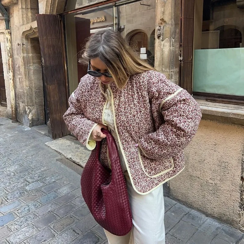 

Женские куртки с принтом, модный воротник-стойка, дизайн на скрытых пуговицах, свободное пальто с карманами, уличная одежда, повседневная женская новая верхняя одежда