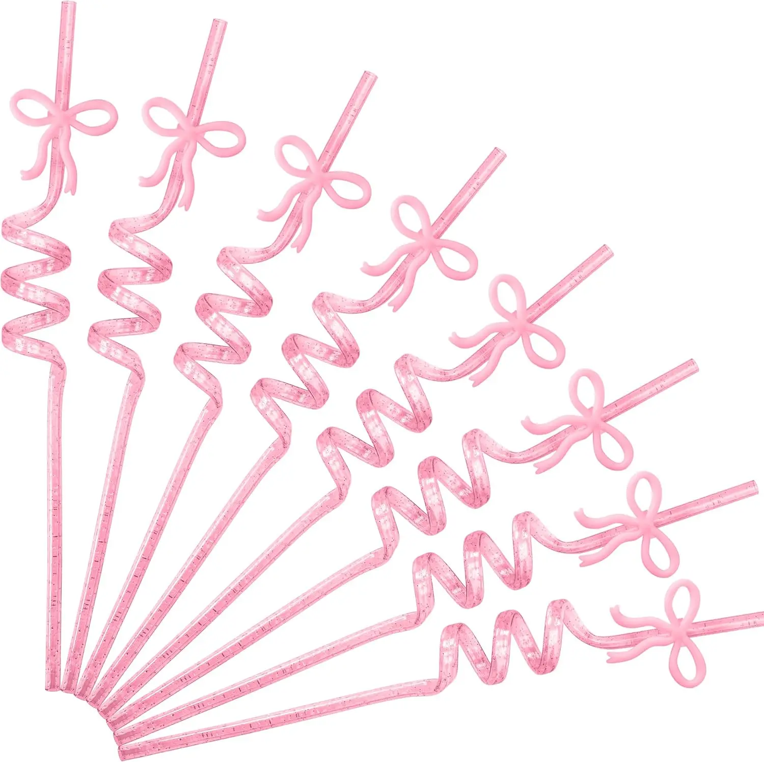 

24 Pink Glitter Straws with Bow Charms, Reusable Party Decor for Valentine's Day, Birthdays, Baby Showers