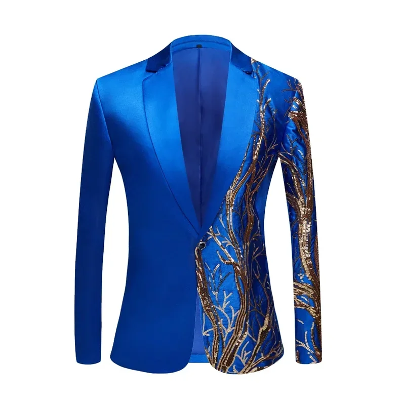 Mens Sequin Embrodered Suit Coat Shiny Bling Glitter Blazer Tuxedo Suits Wedding Party Stage Costumes Nightclub Prom DJ Jacket