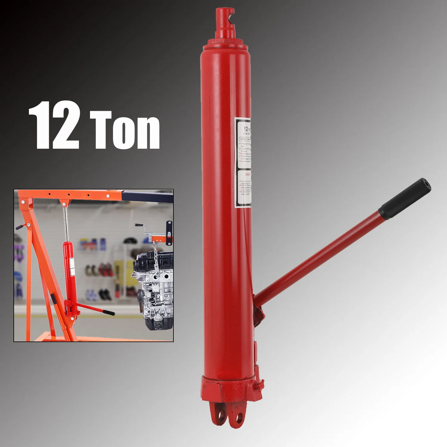

12 Ton Hydraulic Long Ram Jack Engine Hoist Cylinder, Manual Cherry Picker Cylinder for Engine Lift Hoists, Hydraulic Garage