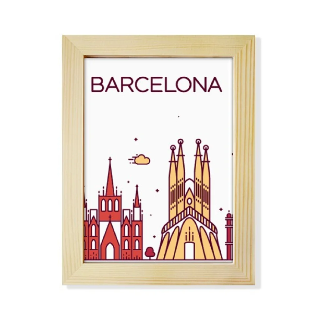 Barcelona Spain Flat Landmark Pattern Desktop Adorn Photo Frame Display Art Painting Wooden