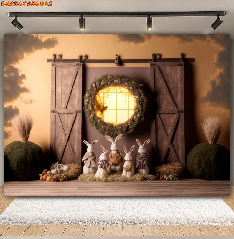 Toile de fond de photographie de Pâques de printemps, lapin, jardin floral, œufs colorés, lapin, fleur, fond d'anniversaire de bébé, studio photo