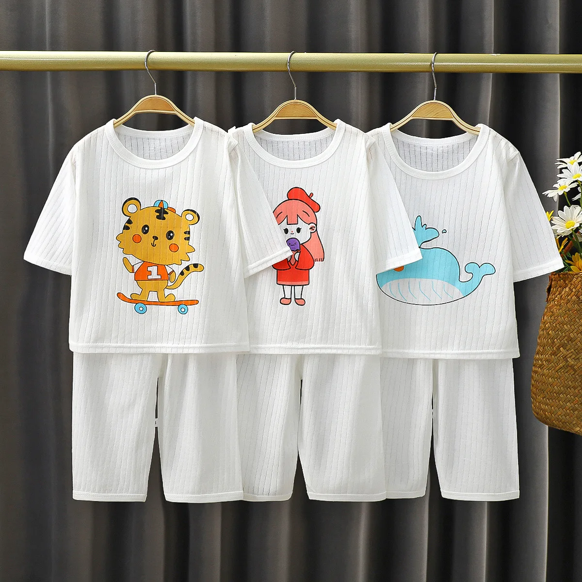 2Piece Set Summer Children Clothes Girls Boys Cartoon Cute Casual Short Sleeve Cotton Baby Tops+Loose Pants Kids Clothing BC714