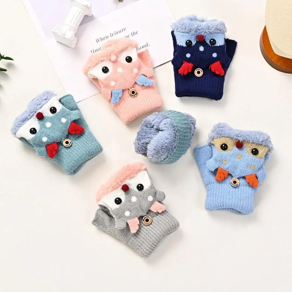 

Cartoon Children Flip Cover Gloves Winter Mittens Korean Style Reindeer Plush Gloves Thicken Warm Half Finger Knitted Gloves