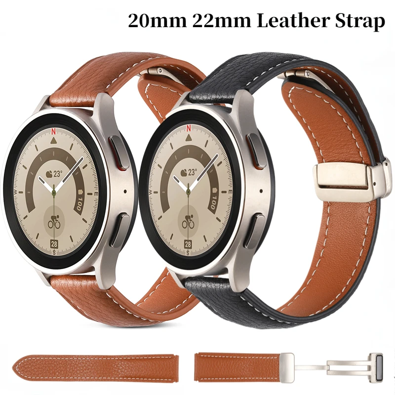 

20mm22mm Leather Magnetic Strap For Samsung Galaxy watch 6/5/4/3 Active 2 40mm 44mm Huawei watch 42mm Watchband For Amazfit 42mm