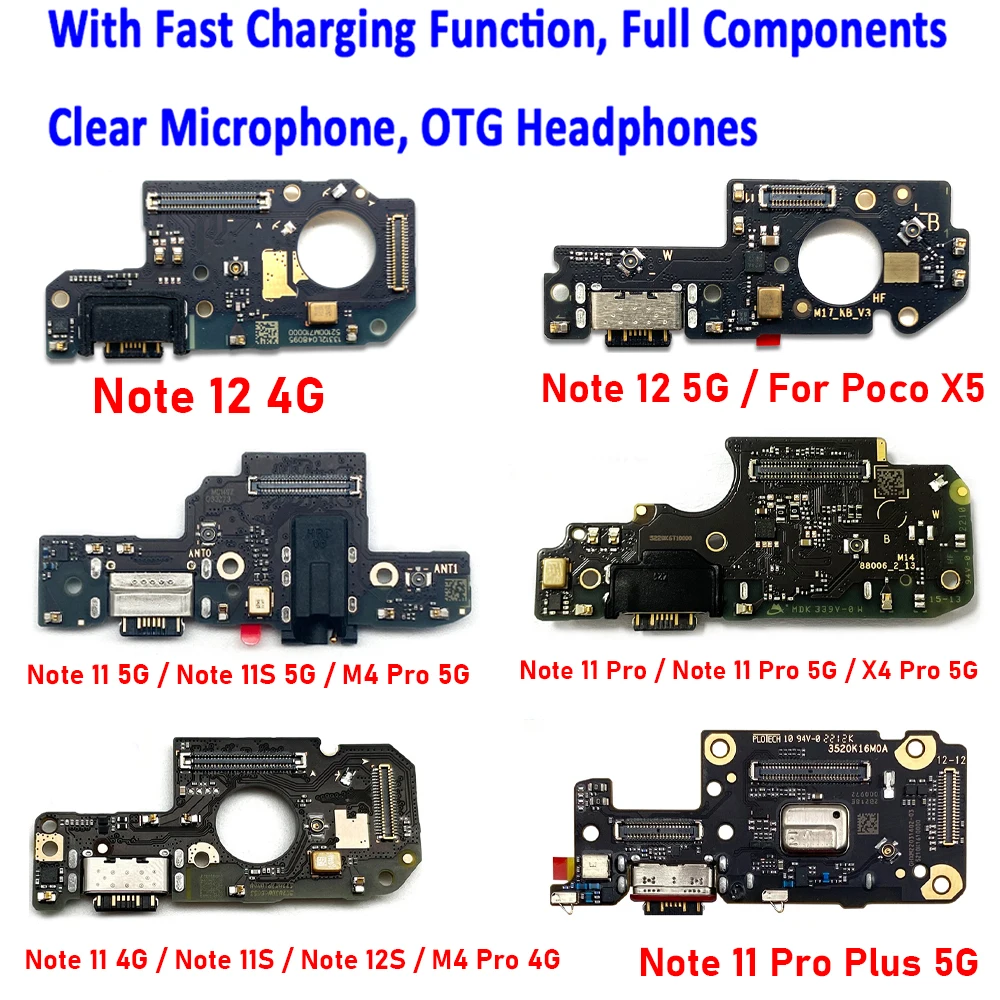 USB Port Charger Socket Plug Connector Microphone Charger Board Flex For Xiaomi Poco M4 Pro For Redmi Note 11 12 4G 11S 5G 12S