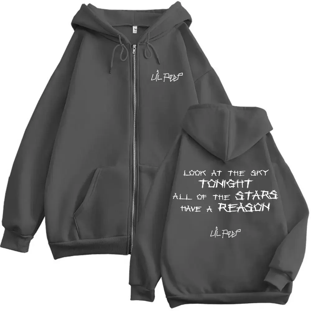 Lil Peep Look At The Sky Tonight All of The Stars Have A Reason Reißverschluss-Hoodie für Männer und Frauen, Hip-Hop-Mode, Pop-Musik-Reißverschlussjacke – Detail 3