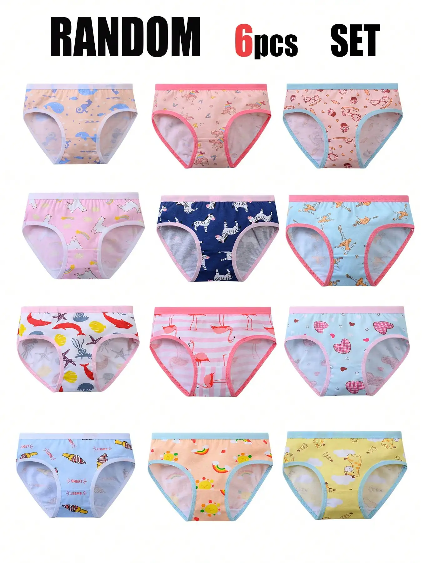 Lot de 6 culottes pour filles, toutes saisons, mignonnes, à motifs de dessins animés, douces, confortables et respirantes, style triangle