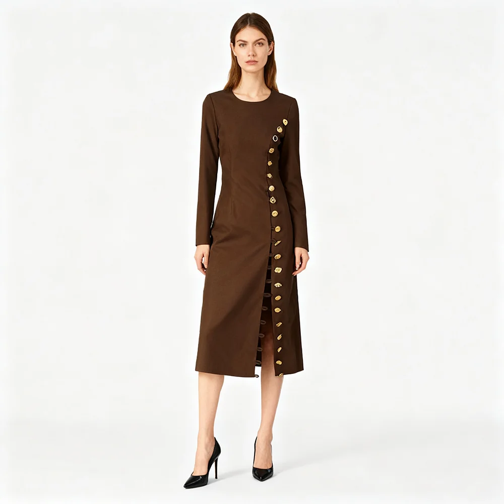 Sexy Spliced Lace Maxi Dresses for Women Round Neck Short Sleeve High Waist Patchwork Belt Slimming Split Dress Female New