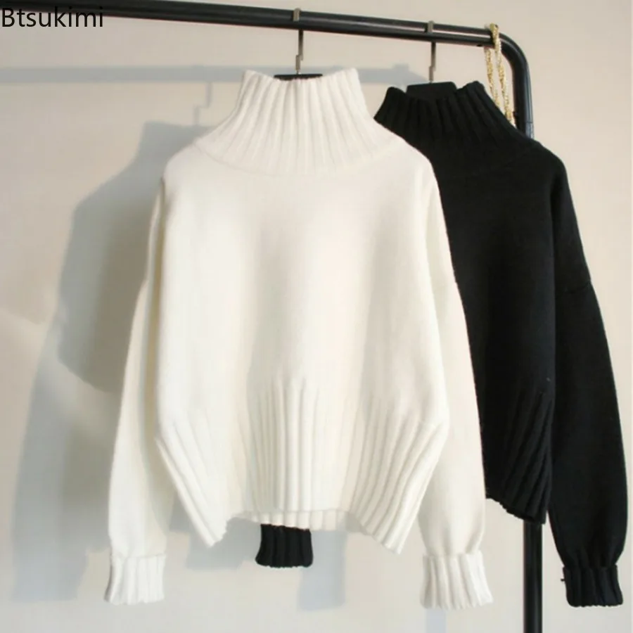 

Women's Autumn Winter Lazy Wind High Neck Pullover Sweater Korean Fashion Solid Color Knitted Bottoming Shirt Oversized Sweaters