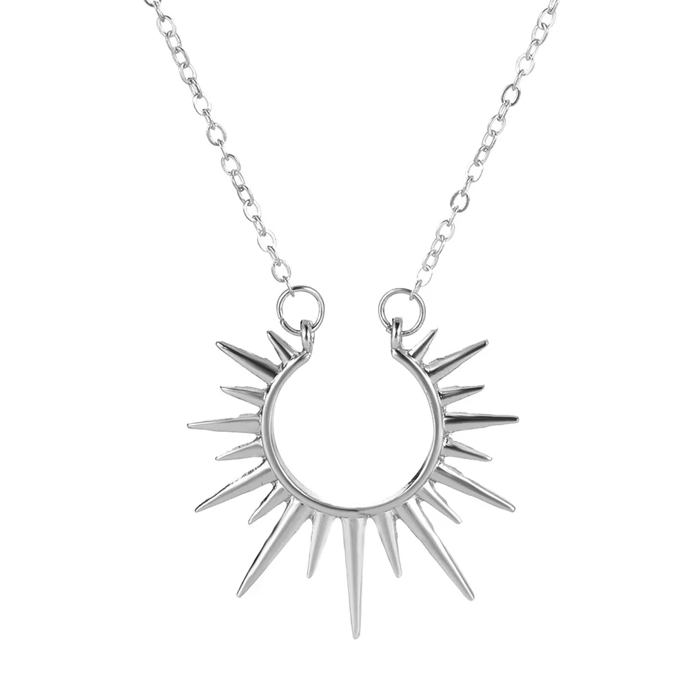 2022 Trendy Korean Gold Color Hollow Out Geometric Sun Pendant Necklace  for Women Vintage  Party  Jewelry Gifts