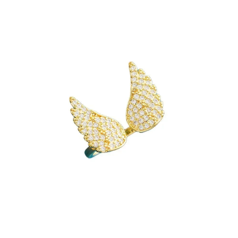 

Exaggerated wings and zircon openings 2025newA women's niche design copper-plated 18K real gold ring