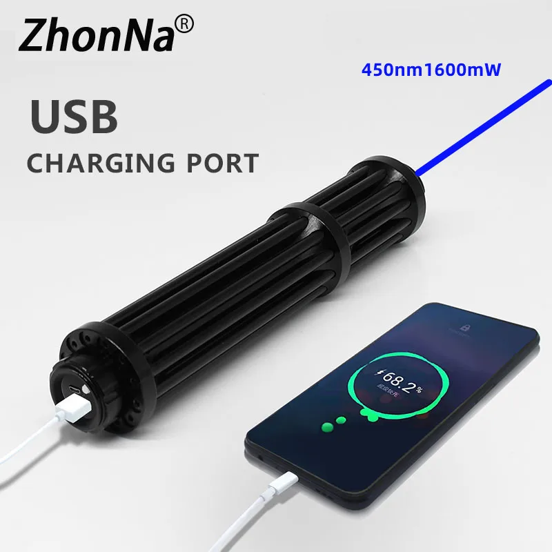 Green Beam Light Long Distance beam520nm 21cm Aluminum Alloy Case USBchargingCan be Used as Mobile Power Adjustable Focal Length